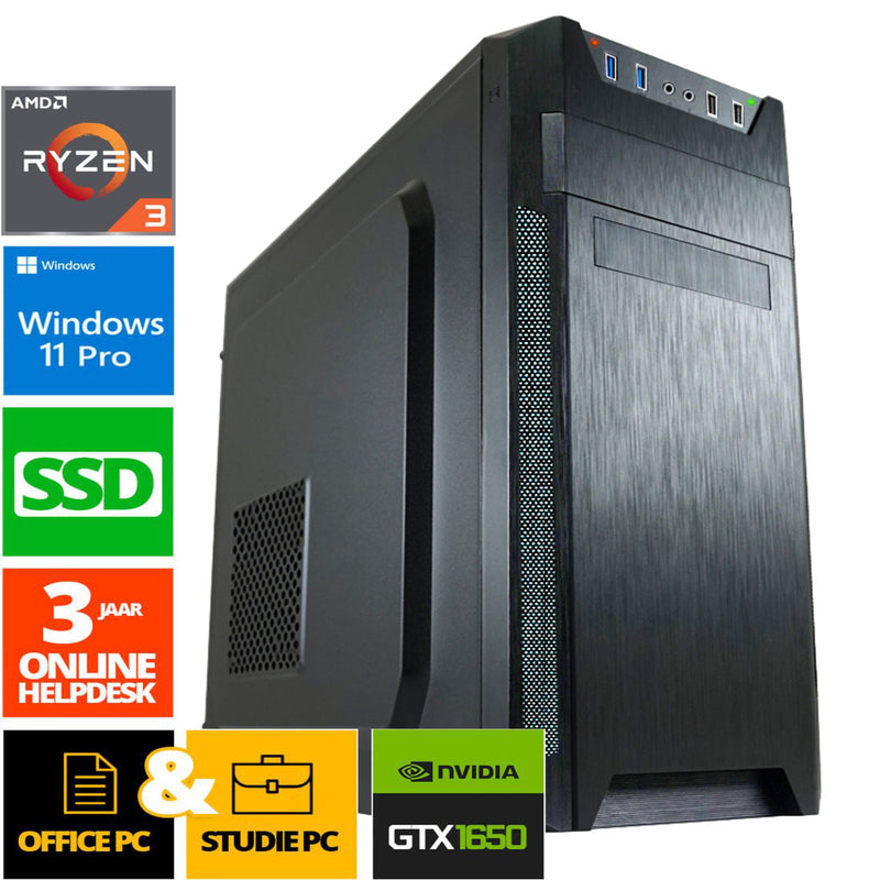 Office Computer - Ryzen 3 - 256GB SSD - 16GB RAM - GTX 1650 - WX32320 - Windows 11 - ScreenON - Allround Business PC + DVD speler + WiFi & Bluetooth