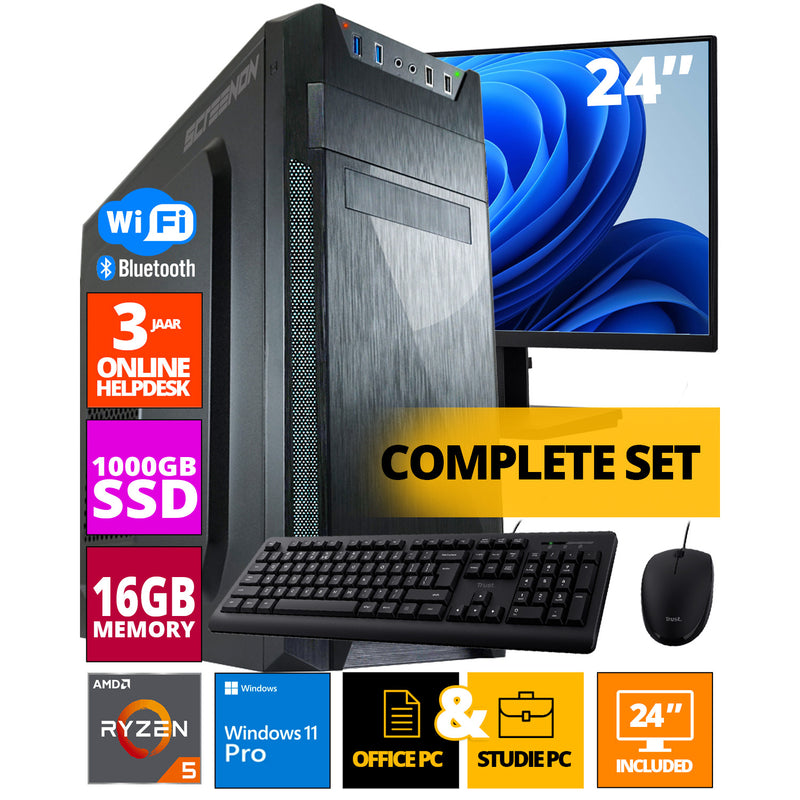 ScreenON - Ryzen 5 - 1TB M.2 SSD - 16GB RAM - GTX 1650/1660 of RTX 2060 - Allround Office PC - Inclusief Norton 360 + WiFi & Bluetooth