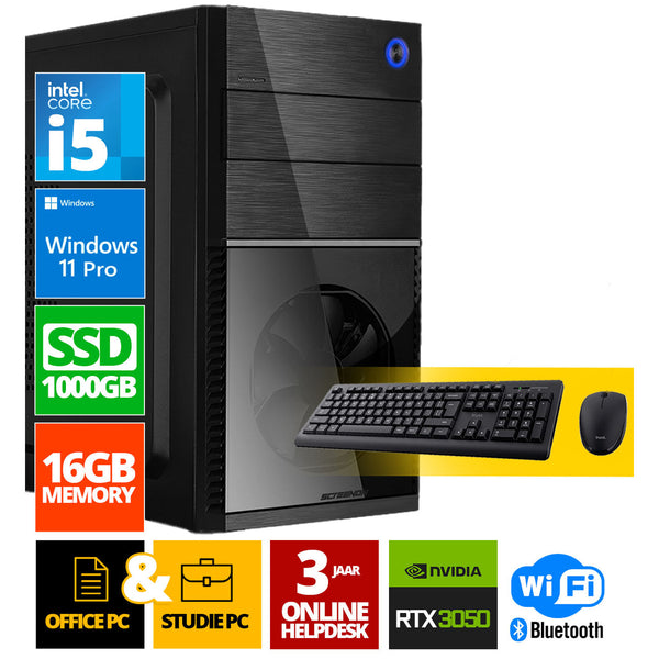 Intel complet PC + souris et clavier | Intel Core i5 | 16 Go DDR4 | 1 TB SSD - NVME | RTX 3050 | Windows 11 Pro