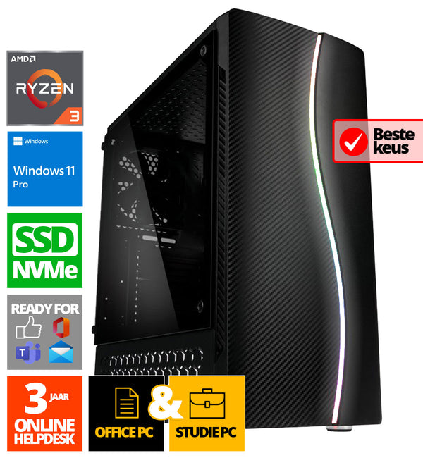 Budget Office PC - Ryzen 3 - 500 Go NVME SSD - 16 Go de RAM - Radeon Vega 8 - Windows 11 Pro