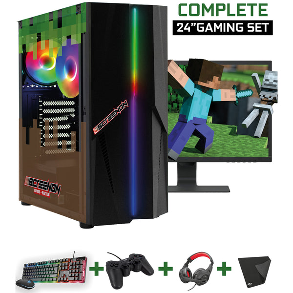 Screenon - Minecraft Edition Gaming Set - X10999 - V1, V2 & V3 (Gamepc.x10999 + moniteur de 24 pouces + clavier + souris + contrôleur + incl. 20 € Crédit à vapeur)
