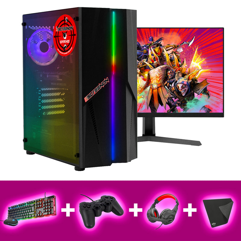 ScreenON - Gaming Set - X10099 - V2 (GamePC.X10099 + 27 Inch Monitor + Toetsenbord + Muis, Controller, Headset & Muismat) + WiFi & Bluetooth