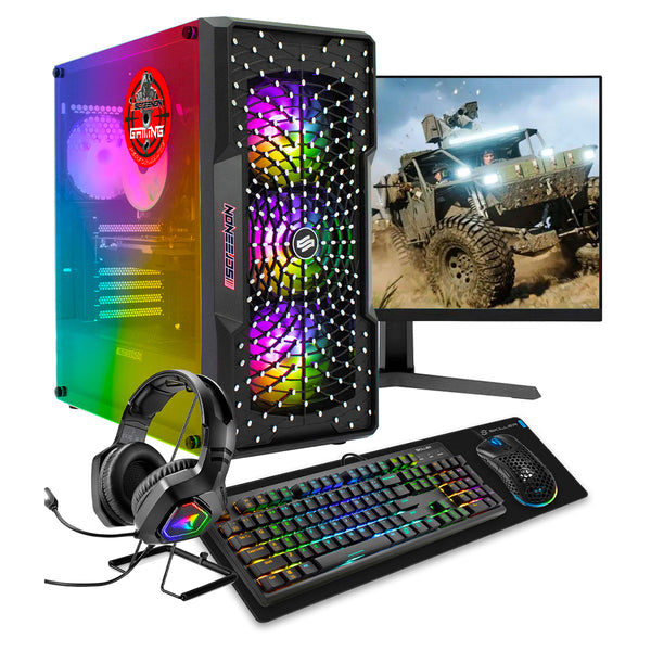 Screenon - Set de jeu - Y52184 - W1 (GamePC.Y52184 + Moniteur de 24 pouces + clavier + souris et pad de souris + casque et support)