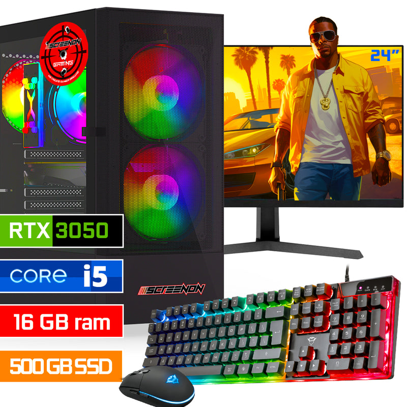 ScreenON - Intel Core i5 - 500GB SSD - 16GB RAM - RTX 3050 - Gaming Set - V122023124 (24" Monitor + Toetsenbord + Muis)