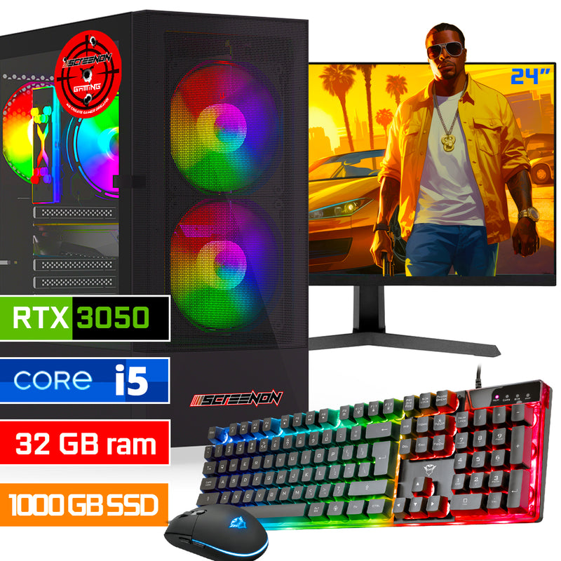 ScreenON - Intel Core i5 - 1000GB SSD - 32GB RAM - RTX 3050 - Gaming Set - V92024324 (24" Monitor + Toetsenbord + Muis)