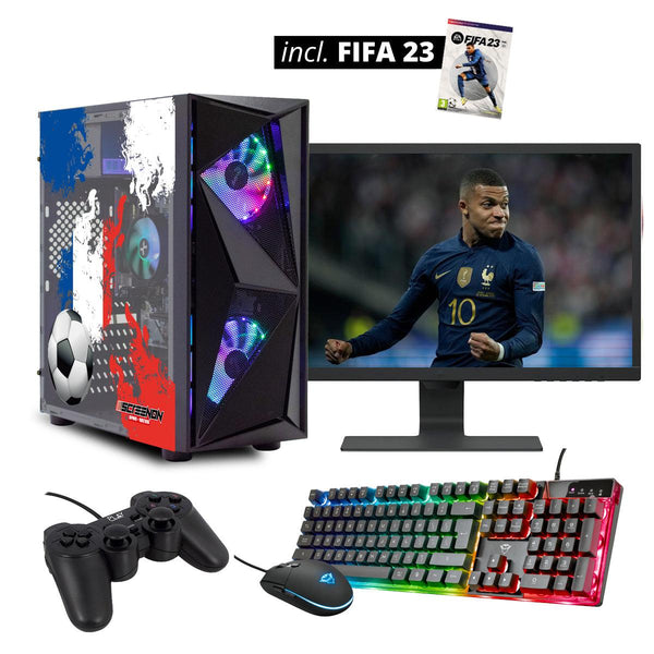 ScreenON - FIFA 23 Gaming PC Set + gratis FIFA 23 game cadeau – Frankrijk edition - (GamePC.FF23-V1103124 + 24 Inch Monitor + Toetsenbord + Muis + Game controller) - ScreenOn