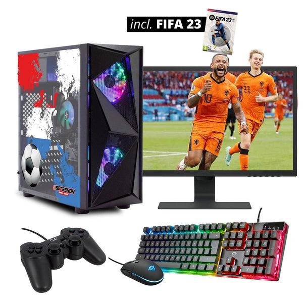 ScreenON - FIFA 23 Gaming PC Set + gratis FIFA 23 game cadeau – Nederland edition - (GamePC.FF23-V1101124 + 24 Inch Monitor + Toetsenbord + Muis + Game controller) - ScreenOn