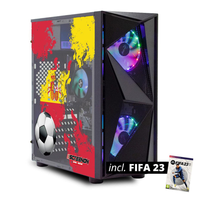 ScreenON - FIFA 23 Gaming PC Set + gratis FIFA 23 game cadeau – Spanje edition - (GamePC.FF23-V1104024 + 24 Inch Monitor + Toetsenbord + Muis + Game controller) - ScreenOn
