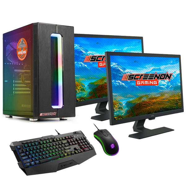 ScreenON - Gaming Set - B4 - (GamePC + 2 x 27 Inch Gaming Monitor + Gaming Toetsenbord en Muis) - ScreenOn