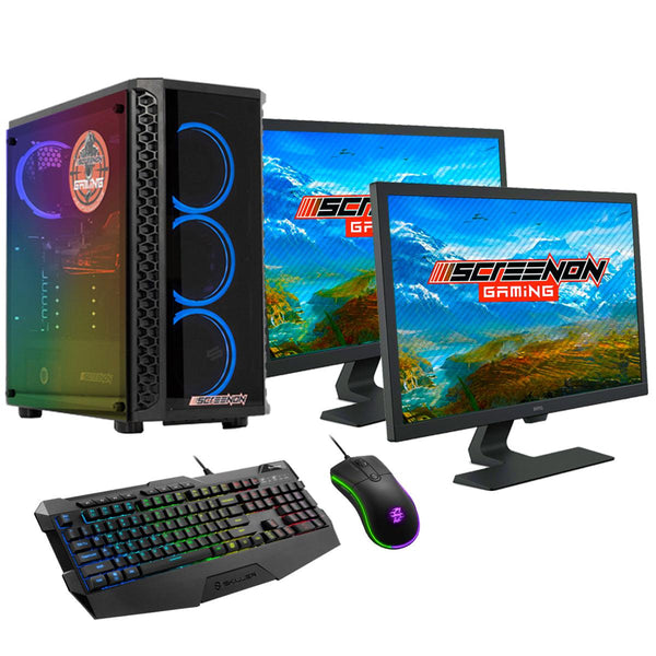 ScreenON - Gaming Set - X24574 - (GamePC.X24574 + 2 x 27 Inch Gaming Monitor + Gaming Toetsenbord en Muis) - ScreenOn