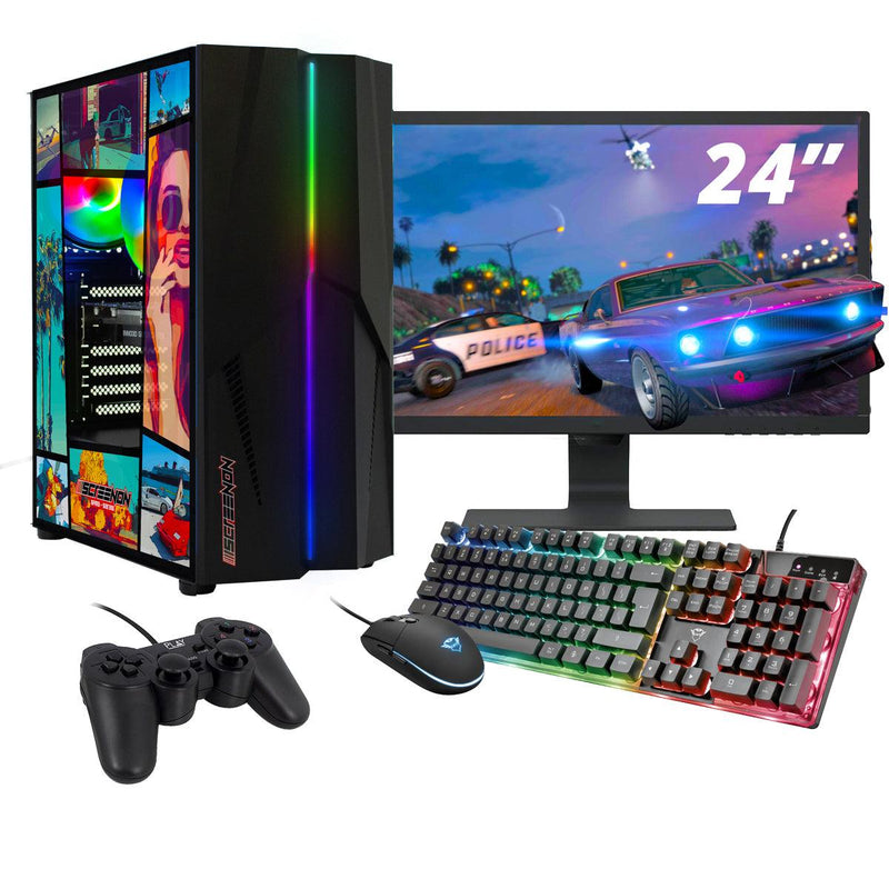 ScreenOn NL - Gaming PC SET | AMD Ryzen 5 | RTX 3050 | RAM 16GB | SSD 512GB | WiFi | + 24 Inch Monitor + Toetsenbord + Muis + Controller | Desktop Computer voor Business & Multimedia H32533 - ScreenOn