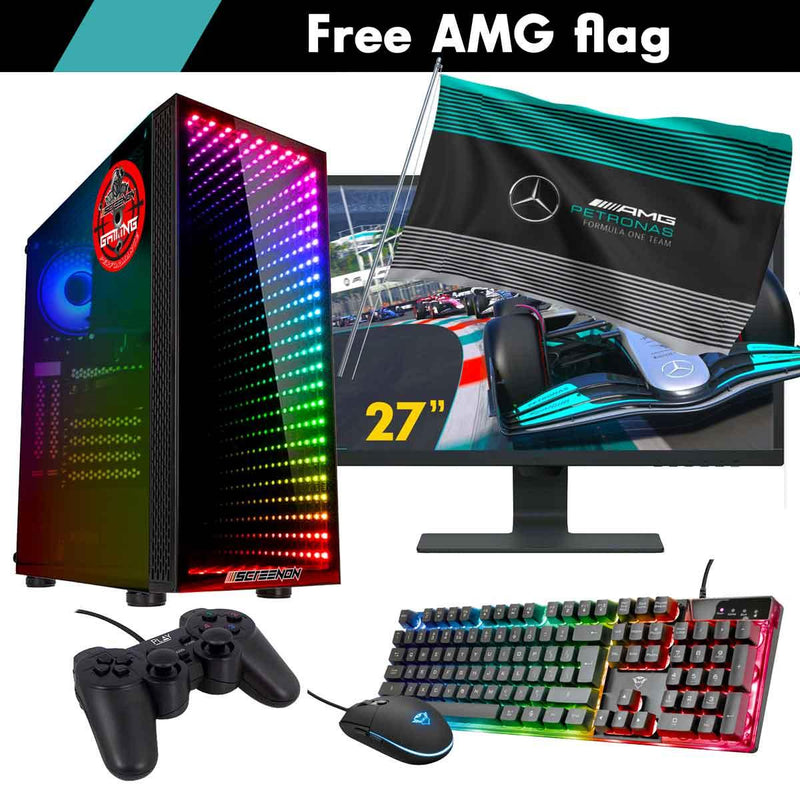 ScreenON - Racing Gaming Set + AMG Flag - F3536527 - (GamePC.F15065 + 27 Inch Monitor + Toetsenbord + Muis + Controller + Gratis AMG Flag) - ScreenOn