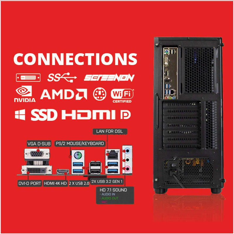 ScreenON - Ryzen 5 - 500GB M.2 SSD - 16GB RAM - Radeon RX 550 - Game PC E723114 - WiFi - ScreenOn